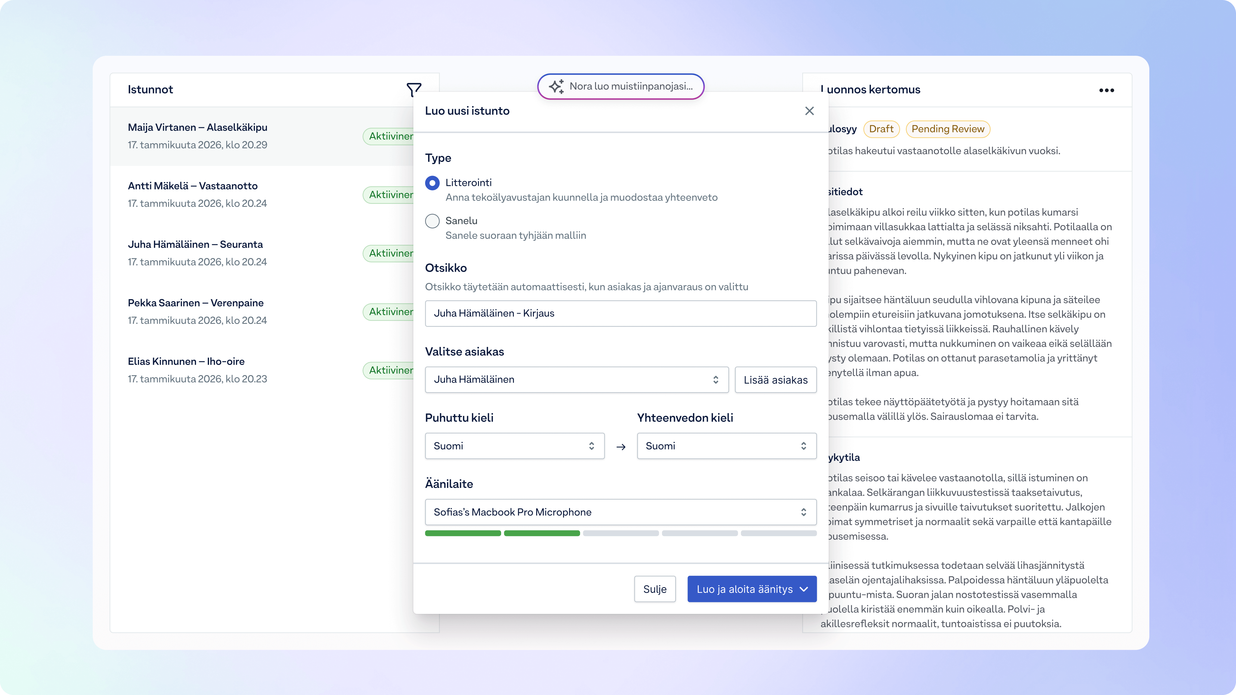 Nordhealth Nora tekoälypohjainen kirjaamisratkaisu